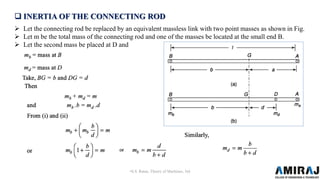  INERTIA OF THE CONNECTING ROD
 Let k = radius of gyration of the
connecting rod about an axis
through the centre of mas...