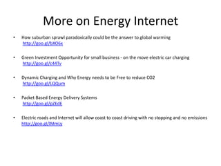 Case Study Golf Cart
For proposed Crowdsource funding
• Application:
– Golf courses, retirement community vehicles, university campus service fleet, emergency V2B backup for
critical systems such as network and computing equipment
• Assume :
– Golf course with dynamic charge rail at each hole and course distance 10km (including distance between
holes) or average .5km hole
– Typical golf cart consumption 200 wh/km. Therefore need to charge golf cart 100 wh to get to next hole
– 2 Golf carts arriving at a given hole every 7-8 minutes –9 arrivals per hour
• Solar capacity:
– 2 x 100 wh x 9 arrivals/hr = 1.8 kwh
– Assuming 150w panels = 12-15 panels average per hole
• Skeg power capacity:
– Assume golf cart stays on charging rail for one minute= 6000 watt-minutes power transfer
– Approx 6000 volts @1A or 250V @ 20A or 600V @ 10A for 60v @ 100A or 48V @125A
– Note that streetcar and subways usually operate at 600V @ 200 A & Elways claims 250 Kw power
– 48V design would eliminate need for DC/DC converters (but would not be useful for cars or trucks)
• Ultra capacitor size:
– Maxwell BCAP 3000 3wh => 33 caps required
 