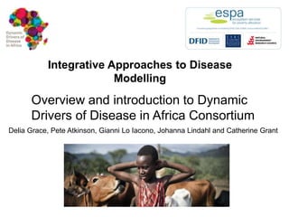 Integrative Approaches to Disease 
Modelling 
Overview and introduction to Dynamic 
Drivers of Disease in Africa Consortium 
Delia Grace, Pete Atkinson, Gianni Lo Iacono, Johanna Lindahl and Catherine Grant 
 