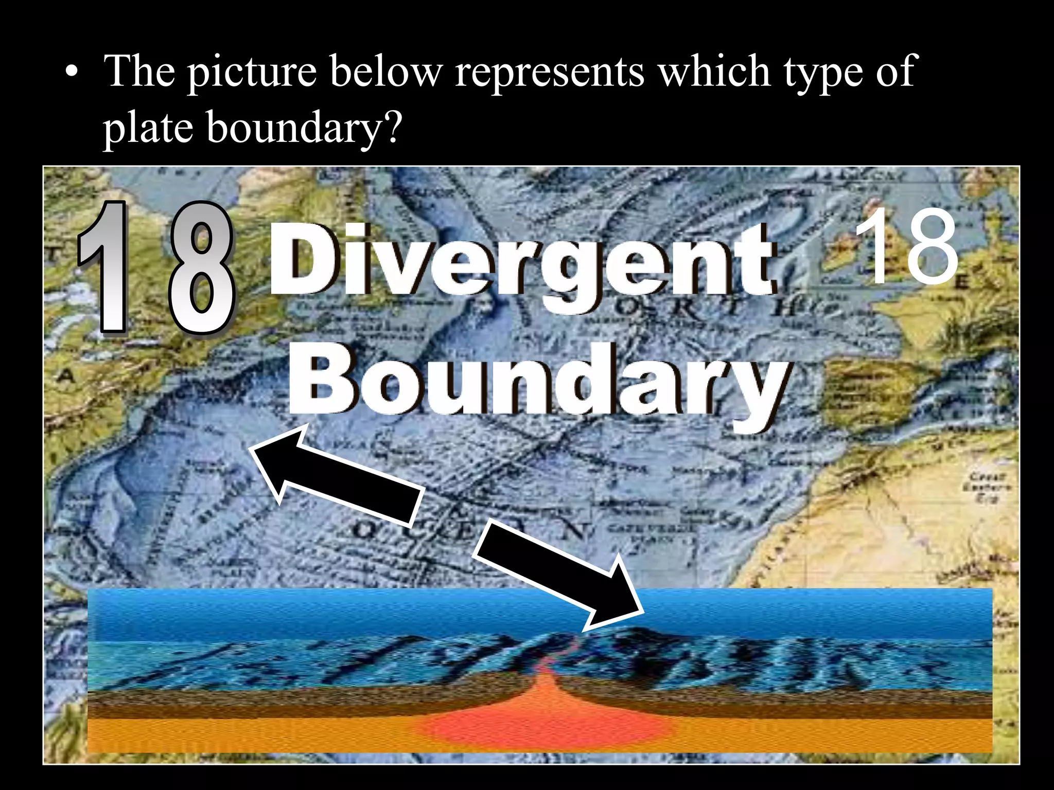 • The picture below represents which type of
plate boundary?
18
 