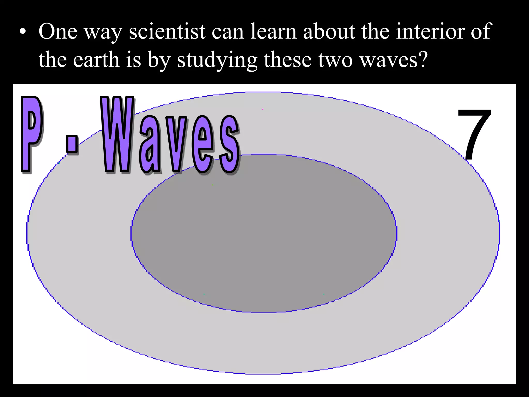 • One way scientist can learn about the interior of
the earth is by studying these two waves?
7
 