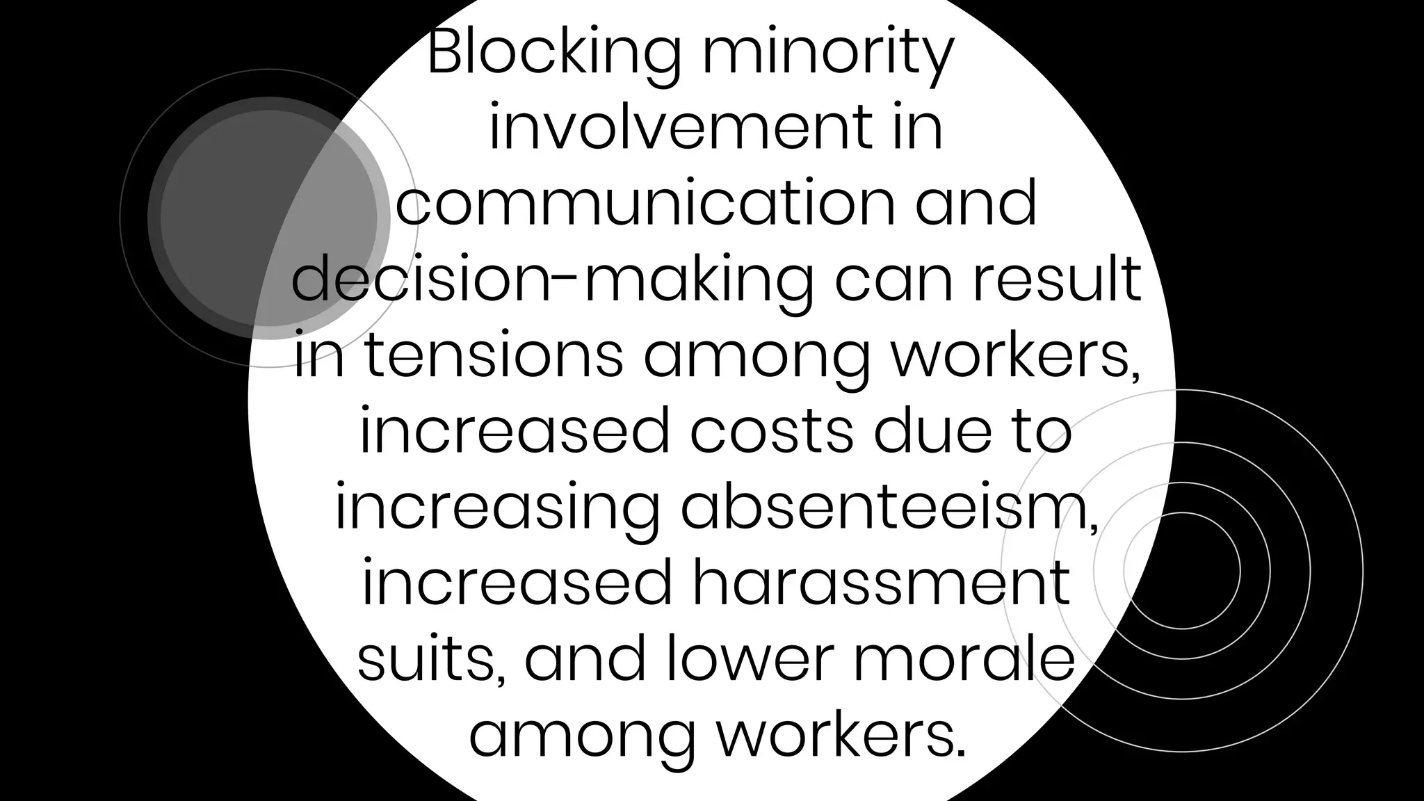 Blocking minority
involvement in
communication and
decision-making can result
in tensions among workers,
increased costs due to
increasing absenteeism,
increased harassment
suits, and lower morale
among workers.
 