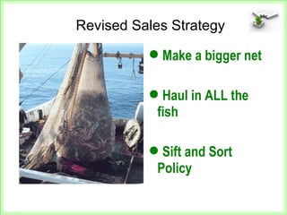 Make a bigger net
Haul in ALL the
fish
Sift and Sort
Policy
Revised Sales Strategy
 