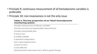 • Principle 9: continuous measurement of all hemodynamic variables is
preferable
• Principle 10: non-invasiveness is not the only issue
 