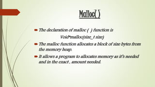 Dynamic memory allocation(memory,allocation,memory allocatin,calloc ...