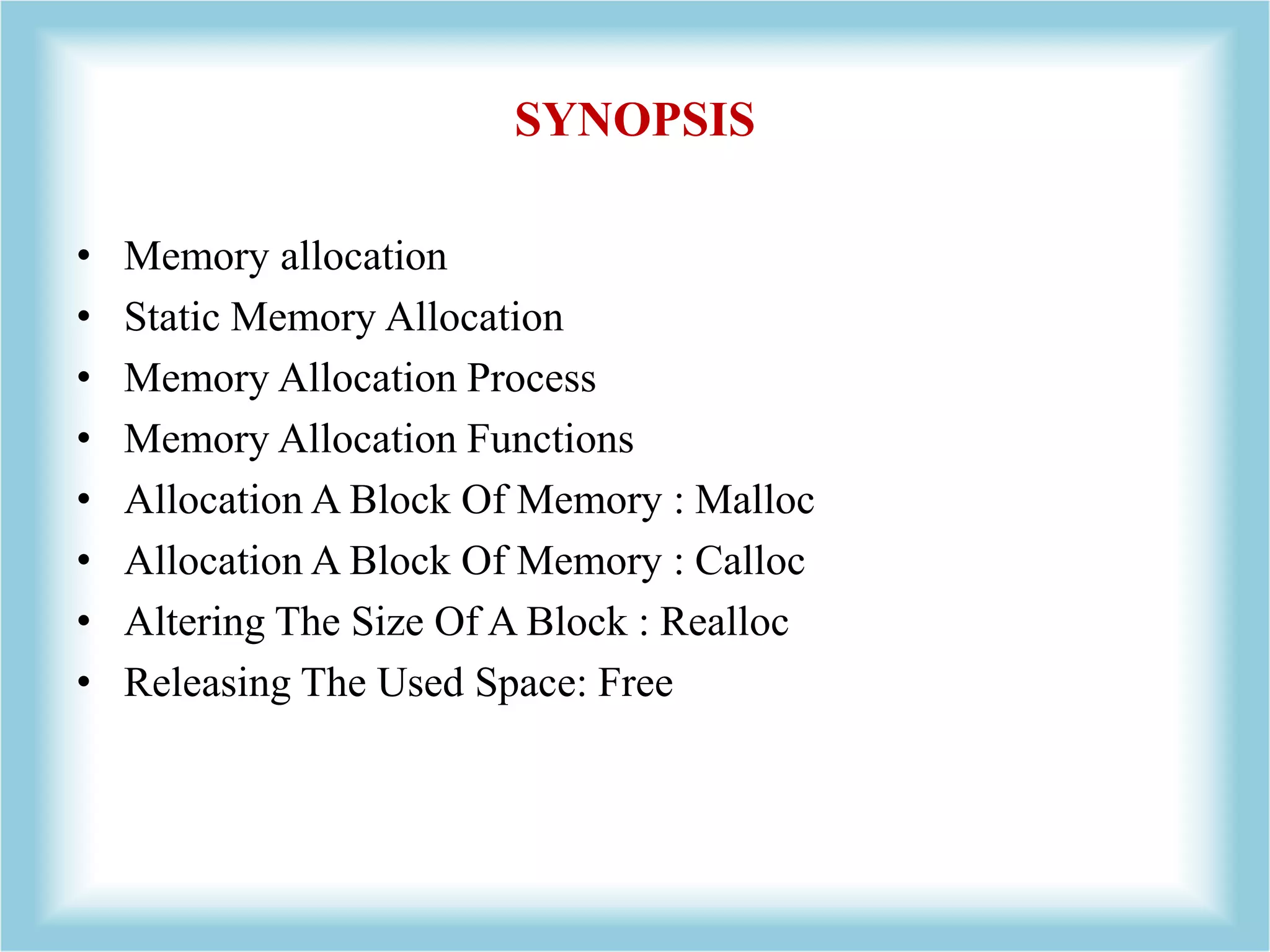 Dynamic memory allocation in c | PPTX | Programming Languages | Computing