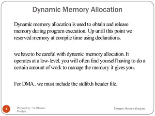 Dynamic Memory Allocation in C programming | PPTX