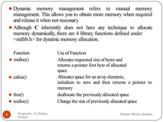 Dynamic Memory Allocation in C programming | PPT