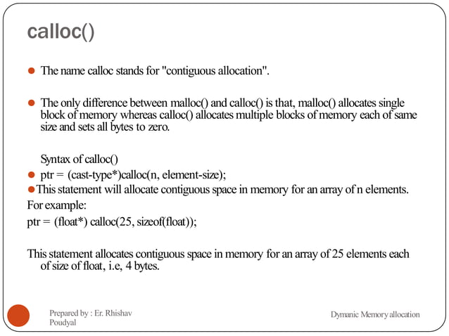 Dynamic Memory Allocation in C programming | PPT