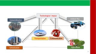 Technological impact
Industrialization
AgricultureUrbanization
Transportation Communication
Animal Hus.
19
 