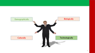 Demographically Biologically
Culturally Technologically
8
 