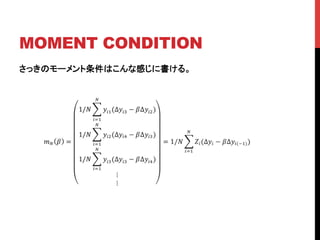 MOMENT CONDITION	
さっきのモーメント条件はこんな感じに書ける。	
 