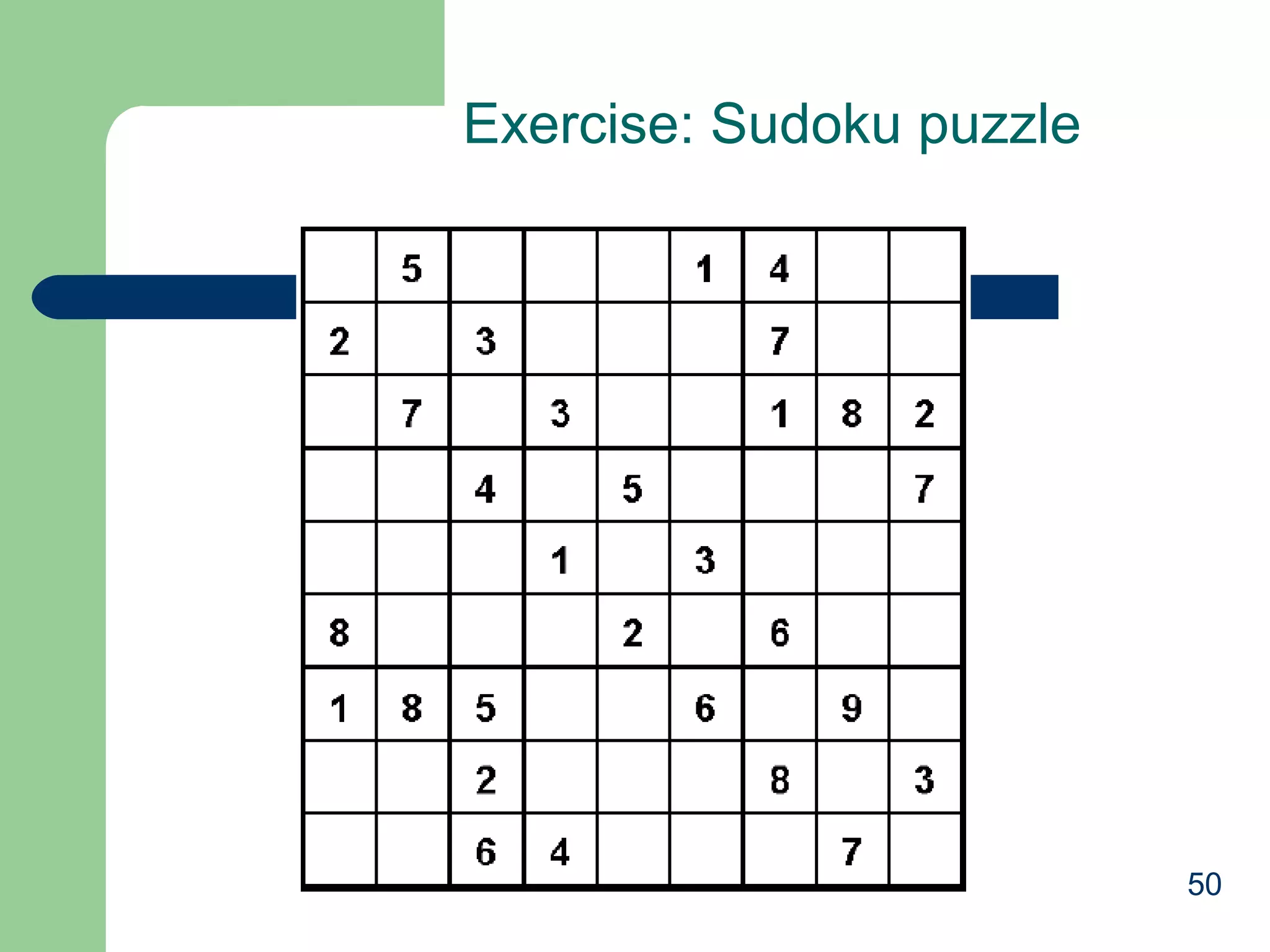 Exercise: Sudoku puzzle

50

 