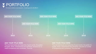 PORTFOLIO
The future is before us and dynamic. Everything we do will affect it.
ADD YOUR TITLE HERE
2010
ADD YOUR TITLE HERE
2010
ADD YOUR TITLE HERE
2010
ADD YOUR TITLE HERE
2010
ADD YOUR TITLE HERE
2010
ADD YOUR TITLE HERE
Thus the best books are treasuries of good words, the golden
thoughts, which, remembered and cherished, become our co
nstant companions and comforters. Thus the
ADD YOUR TITLE HERE
Thus the best books are treasuries of good words, the golden th
oughts, which, remembered and cherished, become our consta
nt companions and comforters. Thus the best
 