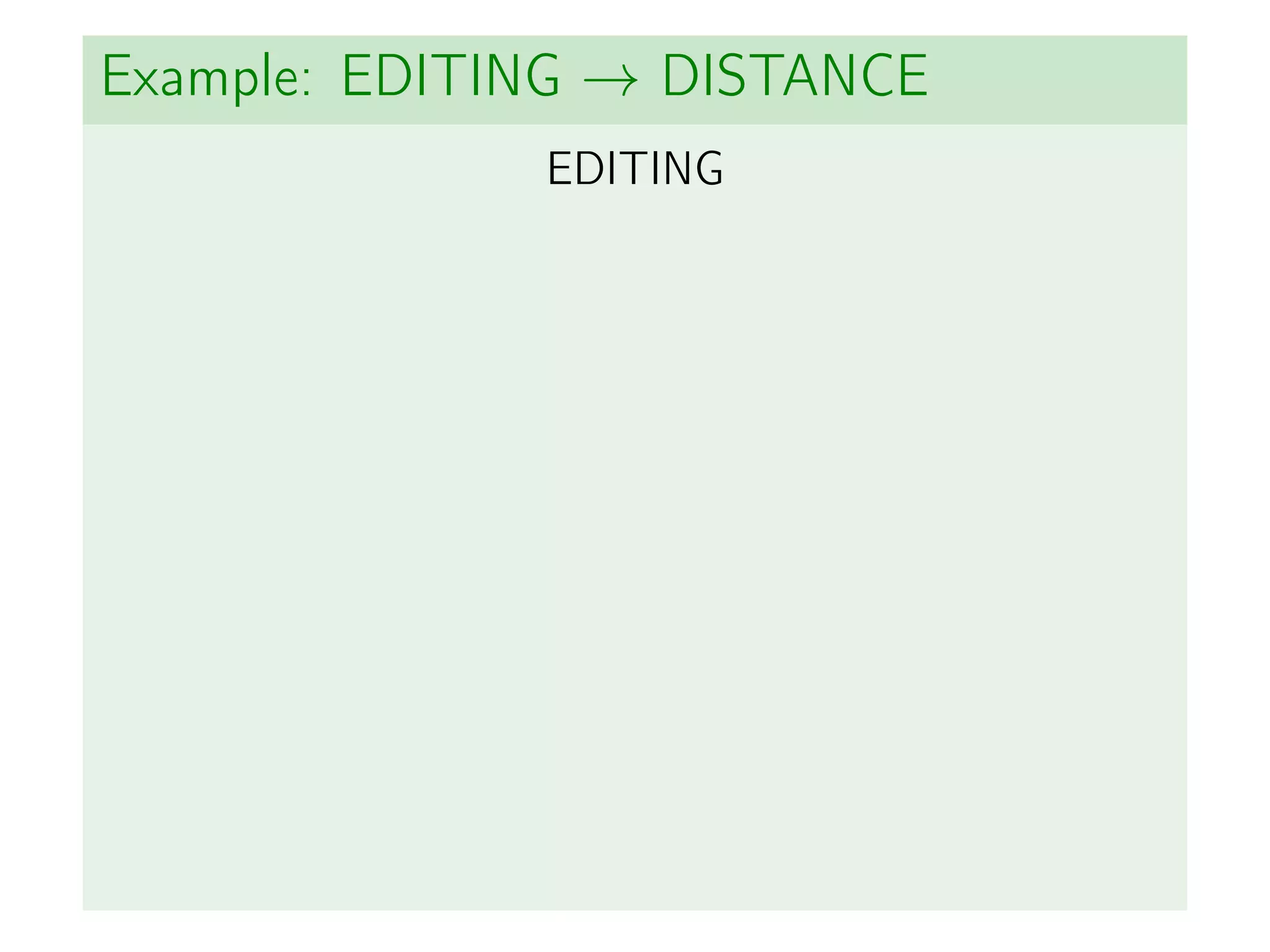 Example: EDITING → DISTANCE
EDITING
 