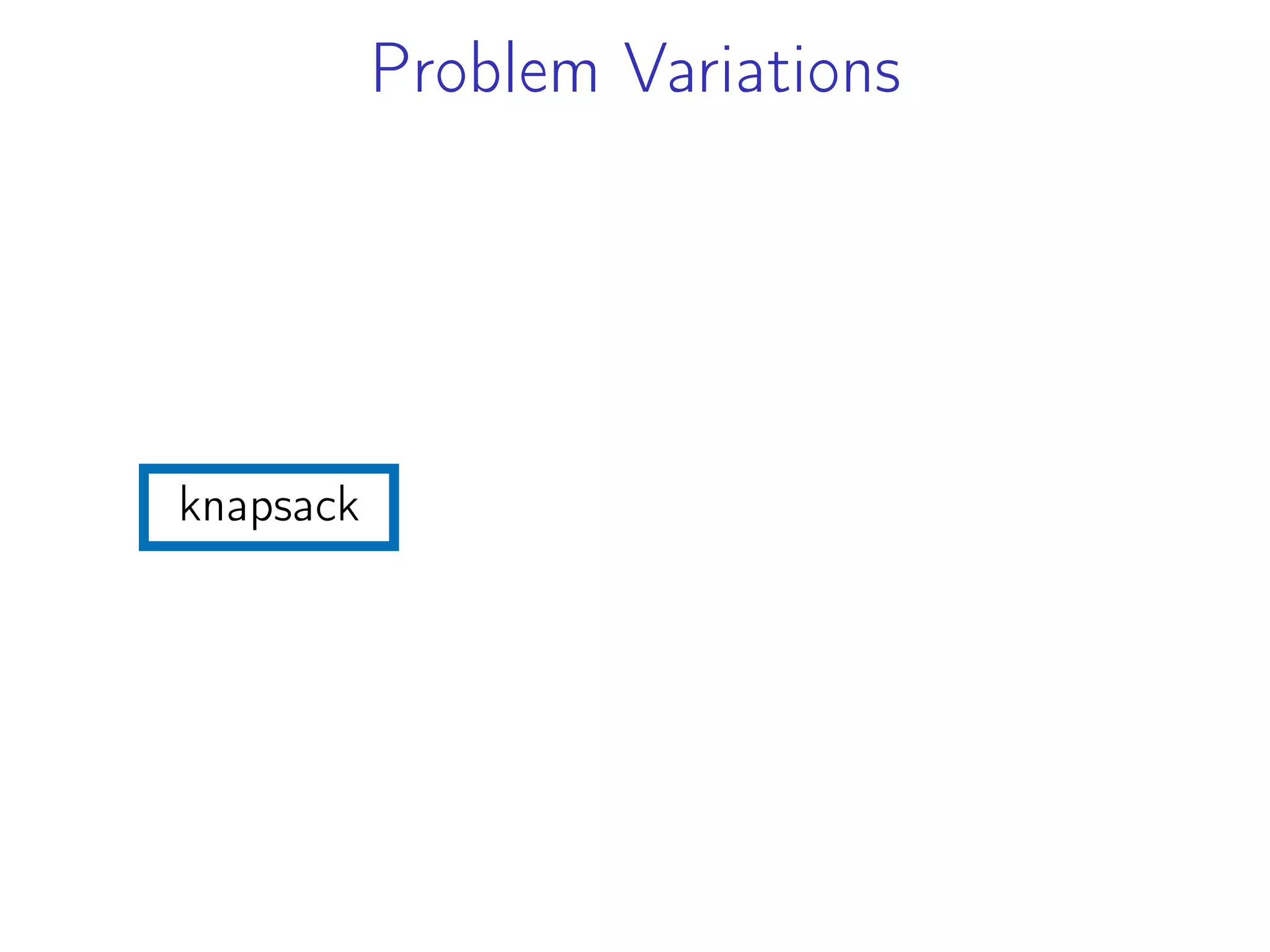 Problem Variations
knapsack
 