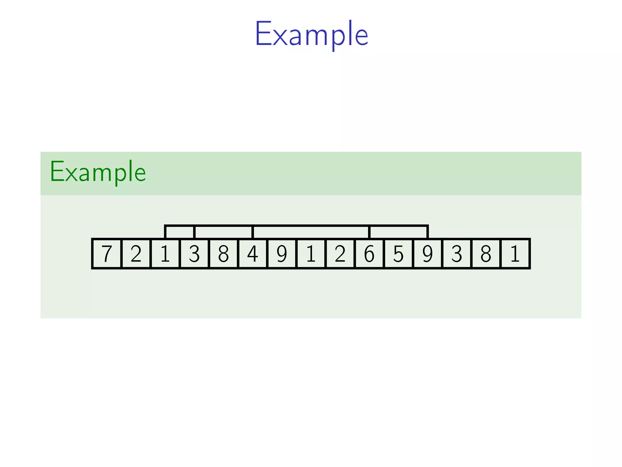 Example
Example
7 2 1 3 8 4 9 1 2 6 5 9 3 8 1
 