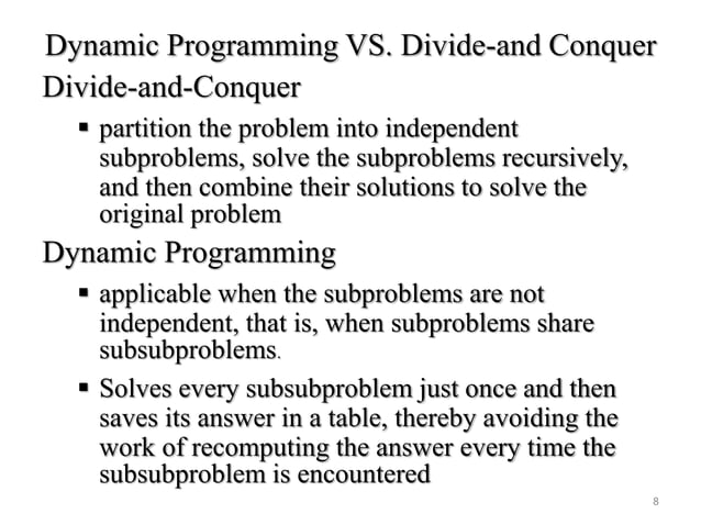 Dynamic programming | PPTX | Programming Languages | Computing