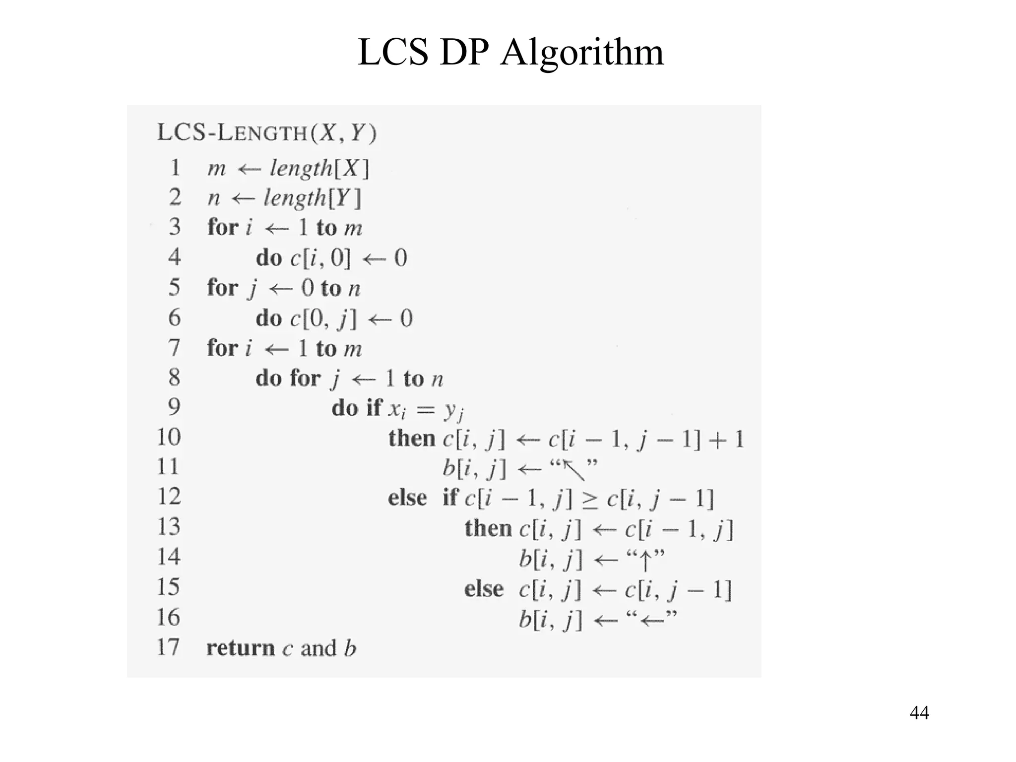 44
LCS DP Algorithm
 