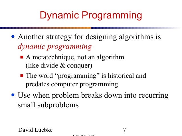 Dynamic programming in Algorithm Analysis