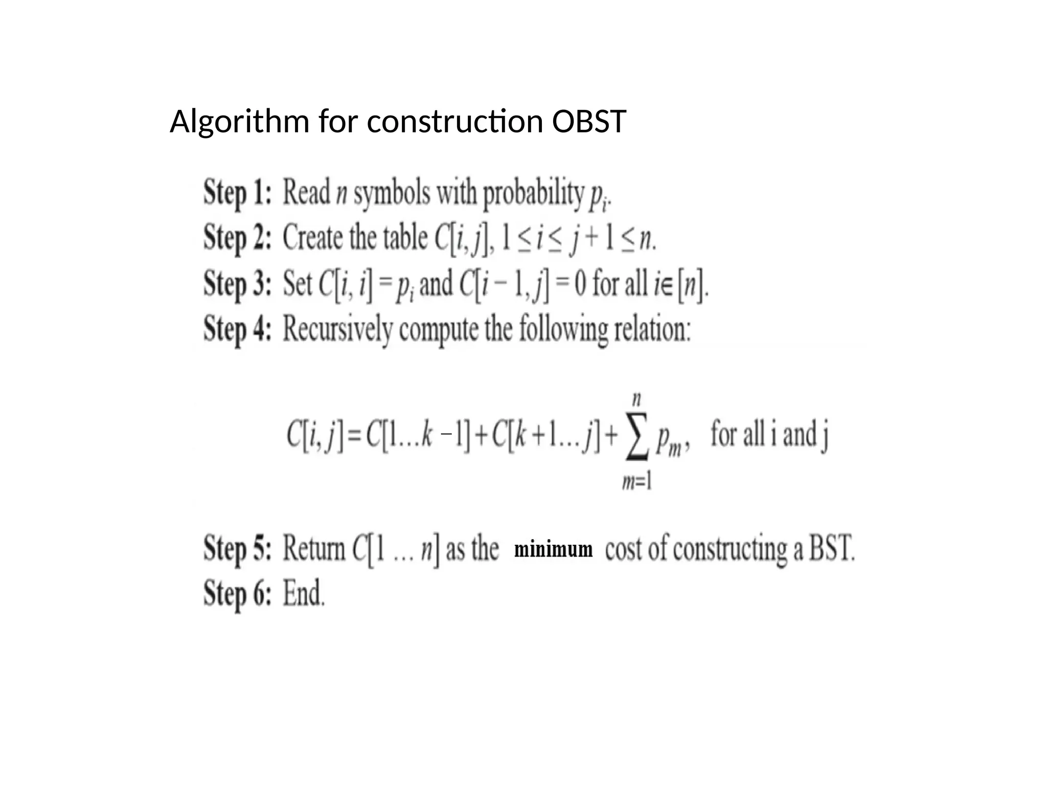 Algorithm for construction OBST
 