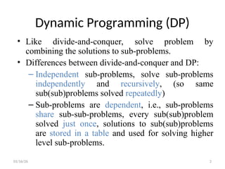 Dynamic Programming introduction, different problems based on DP | PPT
