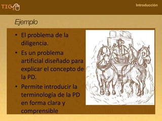 COMPANY NAME
Introducción
Ejemplo
• El problema de la
diligencia.
• Es un problema
artificial diseñado para
explicar el concepto de
la PD.
• Permite introducir la
terminología de la PD
en forma clara y
comprensible
 