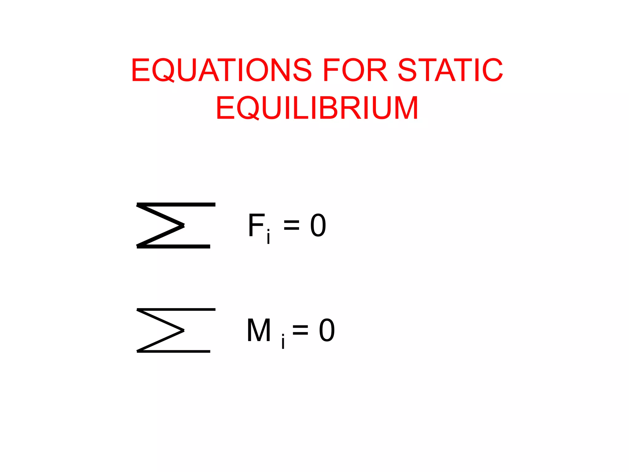 Fi = 0
M i = 0
EQUATIONS FOR STATIC
EQUILIBRIUM
 