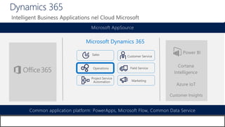 Common application platform: PowerApps, Microsoft Flow, Common Data Service
Microsoft AppSource
Dynamics 365
Microsoft Dynamics 365
Customer Insights
 