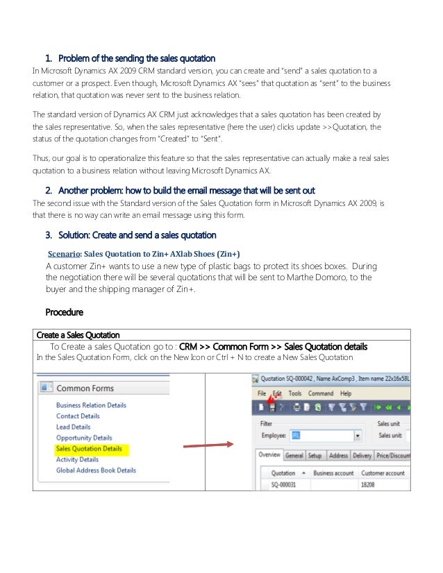 dynamics ax fast sales quotation sales quotation