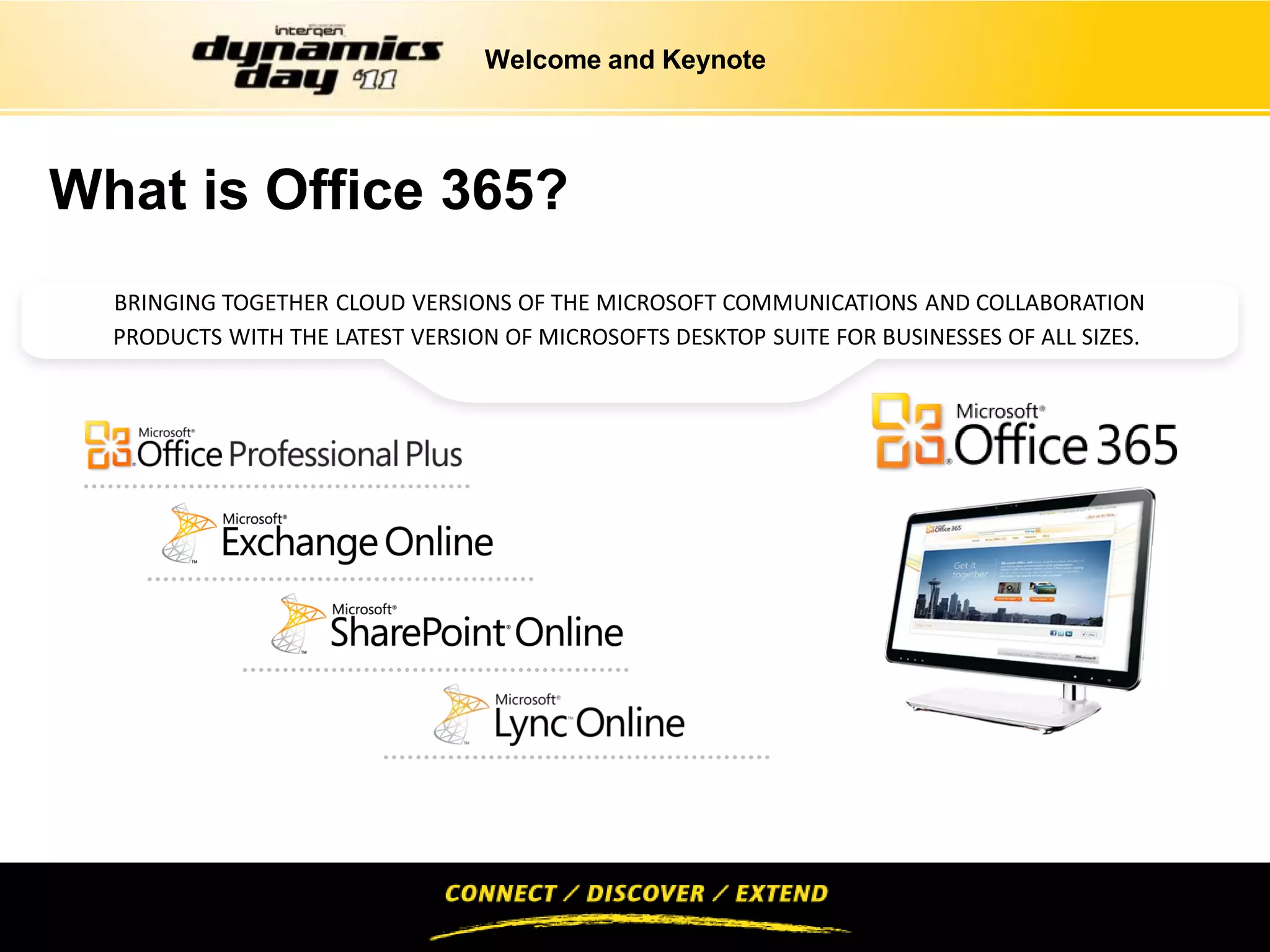 Welcome and Keynote




What is Office 365?
 