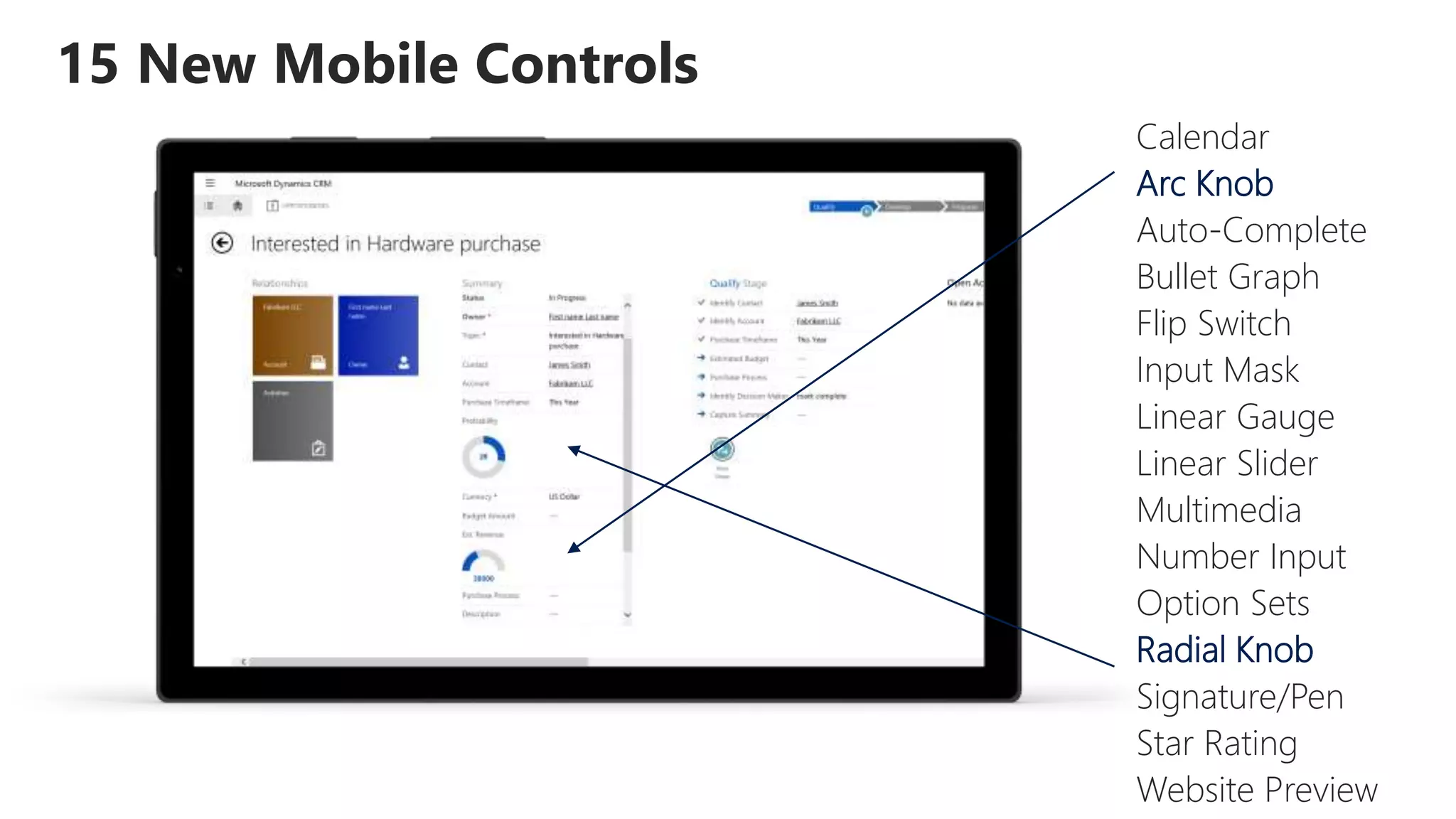 Calendar
Arc Knob
Auto-Complete
Bullet Graph
Flip Switch
Input Mask
Linear Gauge
Linear Slider
Multimedia
Number Input
Option Sets
Radial Knob
Signature/Pen
Star Rating
Website Preview
15 New Mobile Controls
 