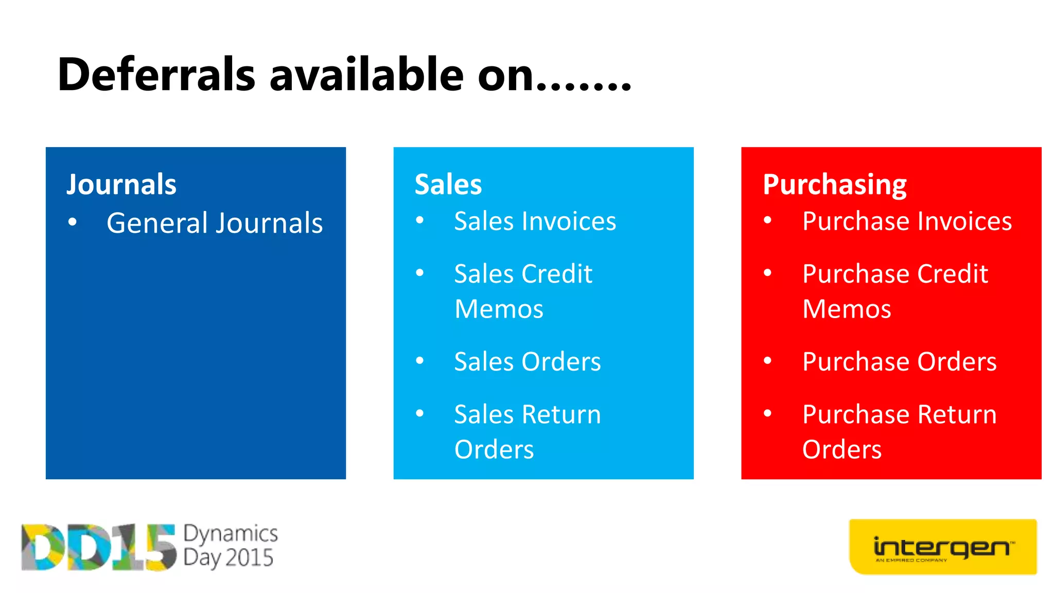 Deferrals available on…….
 