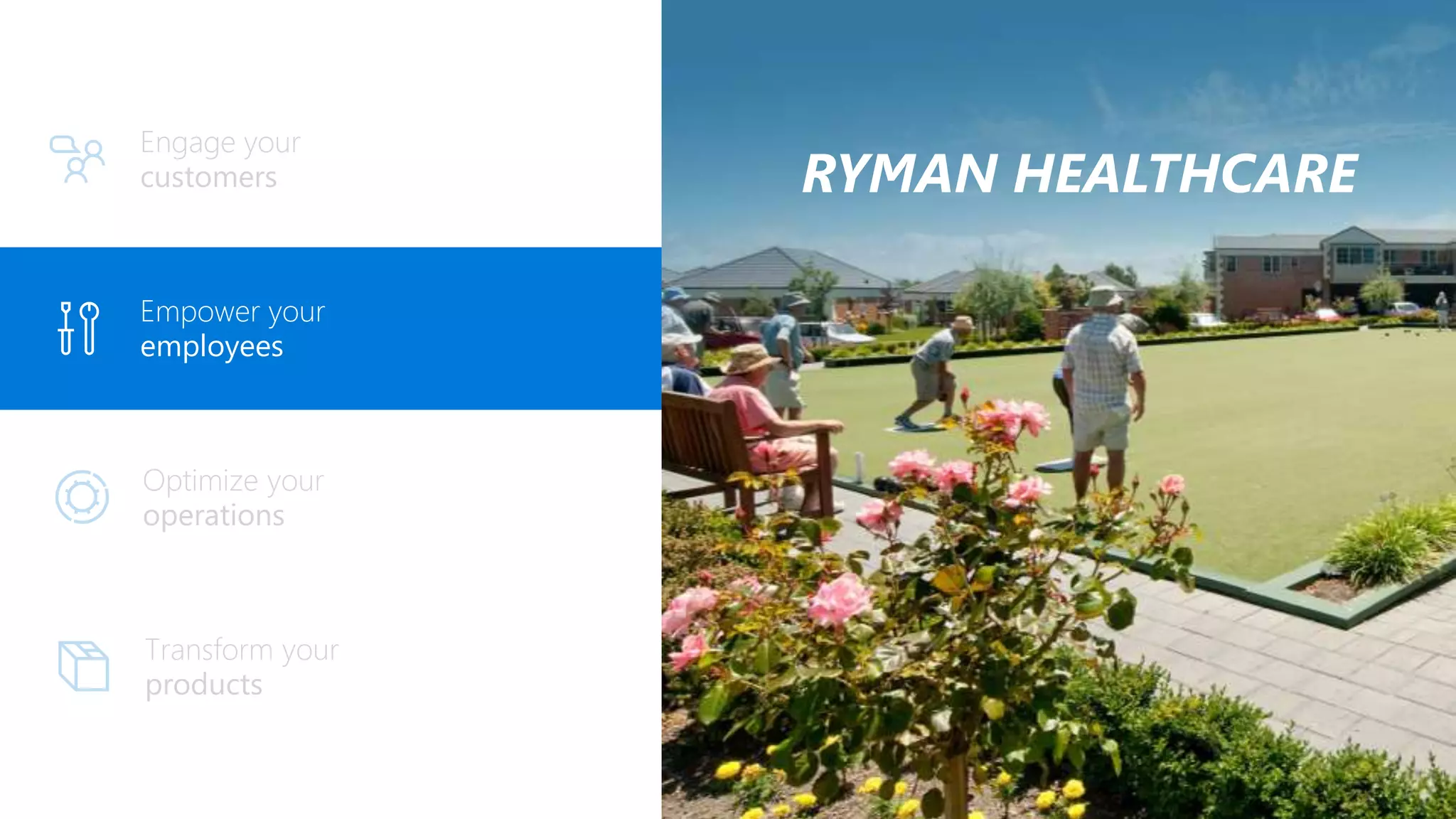Engage your
customers
Empower your
employees
RYMAN HEALTHCARE
 