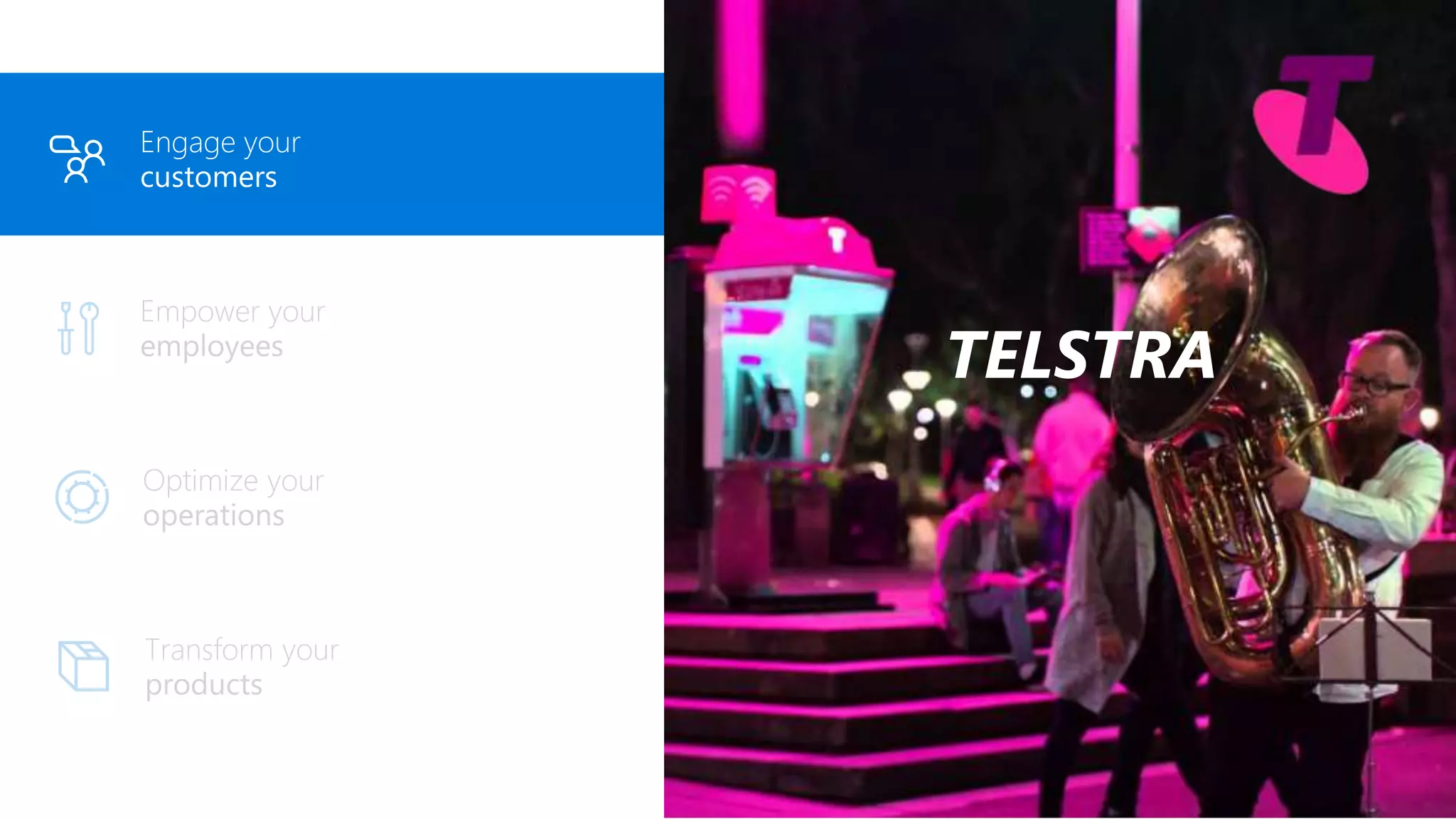 Engage your
customers
Engage your
customers
TELSTRA
 
