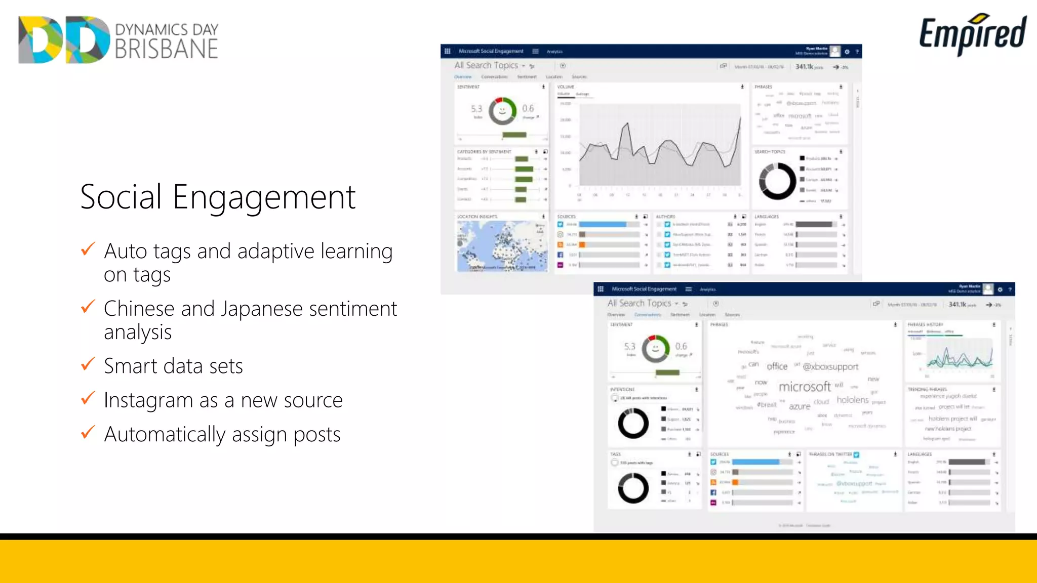 Social Engagement
 Auto tags and adaptive learning
on tags
 Chinese and Japanese sentiment
analysis
 Smart data sets
 Instagram as a new source
 Automatically assign posts
 