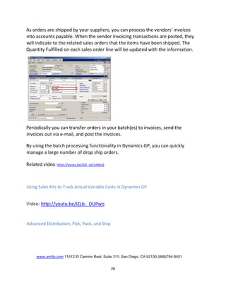 Dynamics gp insights to distribution - sales orders | PDF
