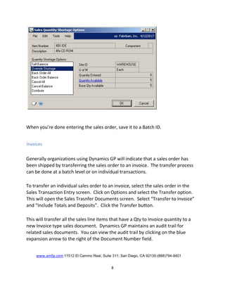 Dynamics gp insights to distribution - sales orders | PDF