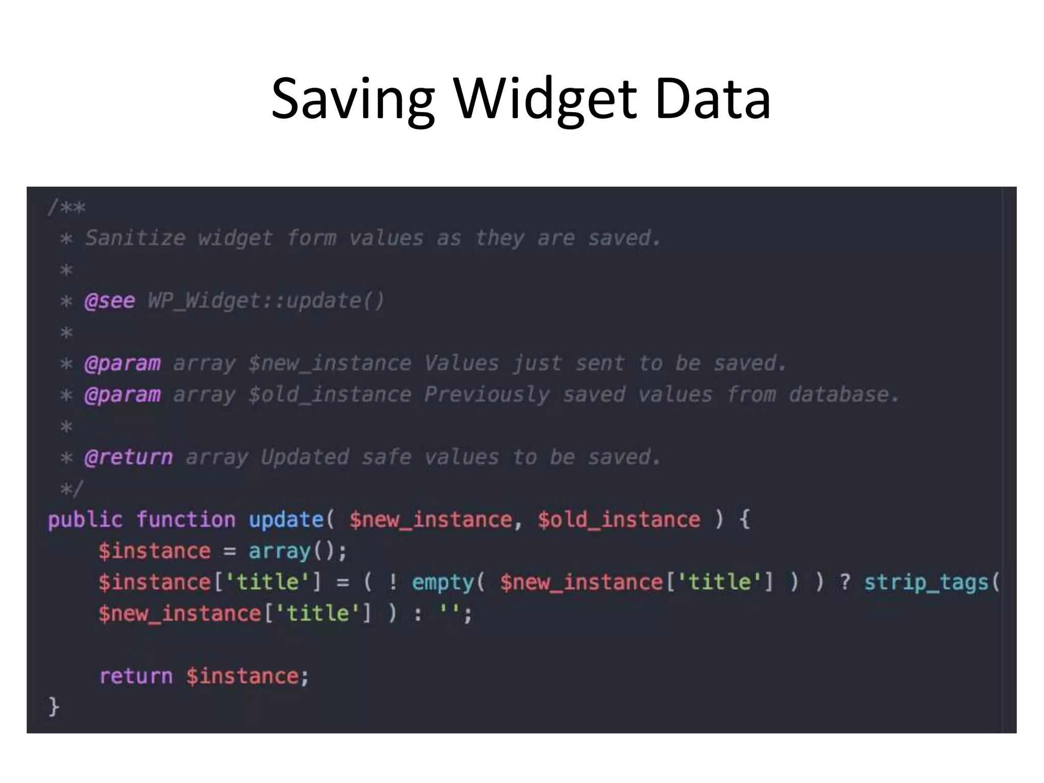 Saving Widget Data
 