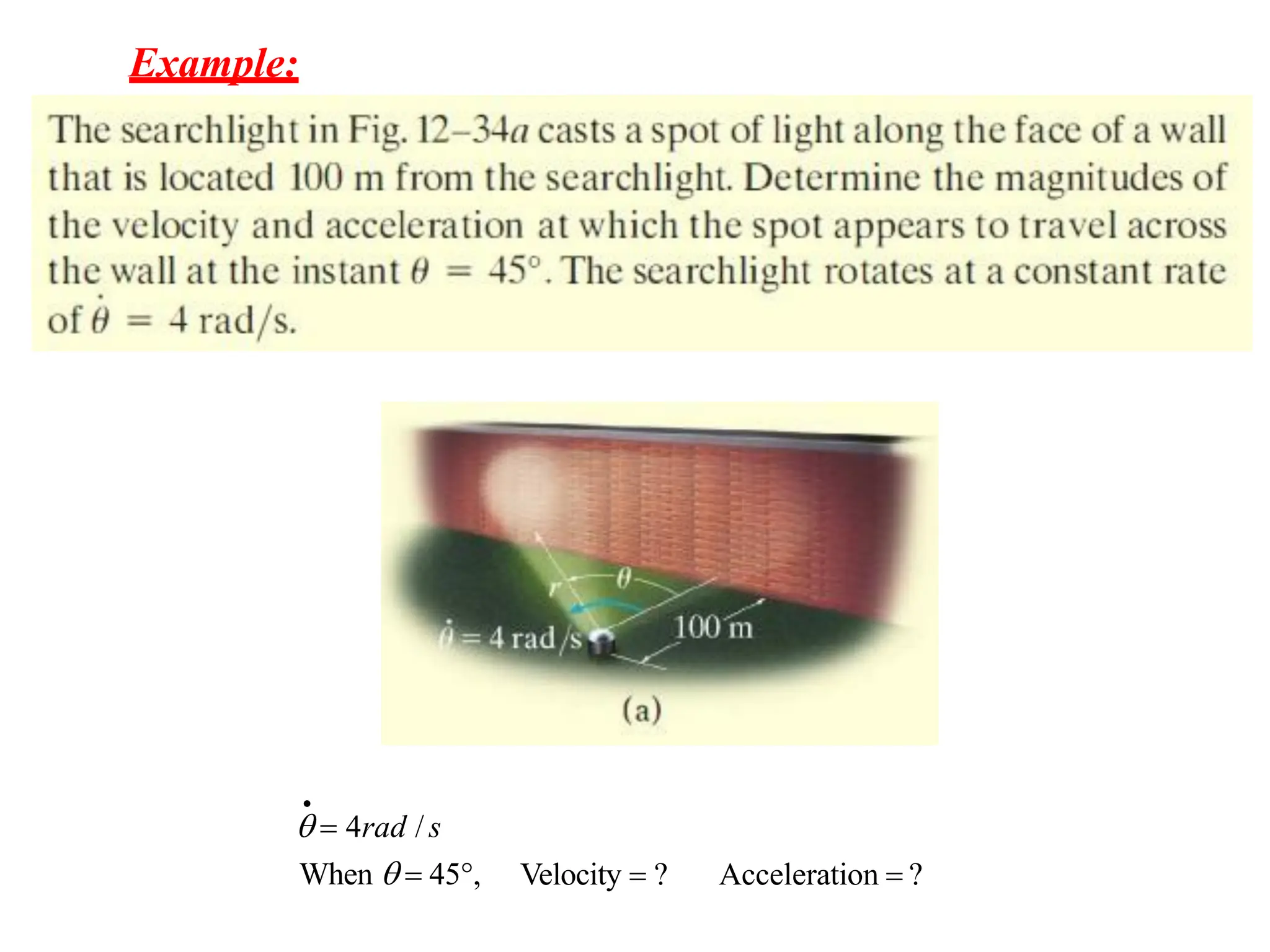Example:
Acceleration  ?
Velocity  ?

  4rad / s
When   45,
 
