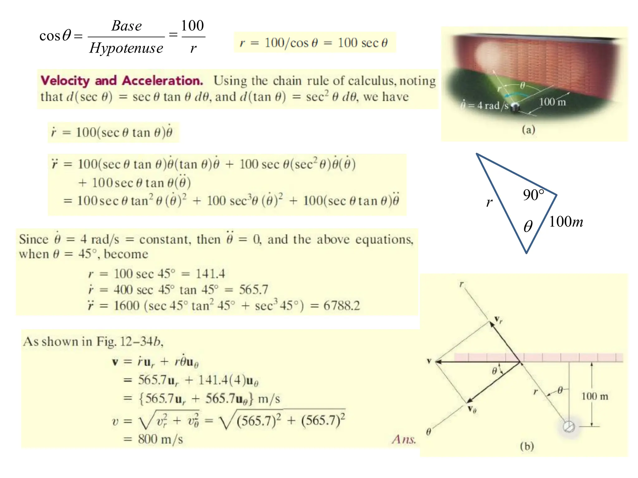 Hypotenuse r
Base

100
cos 
100m
r 90

 