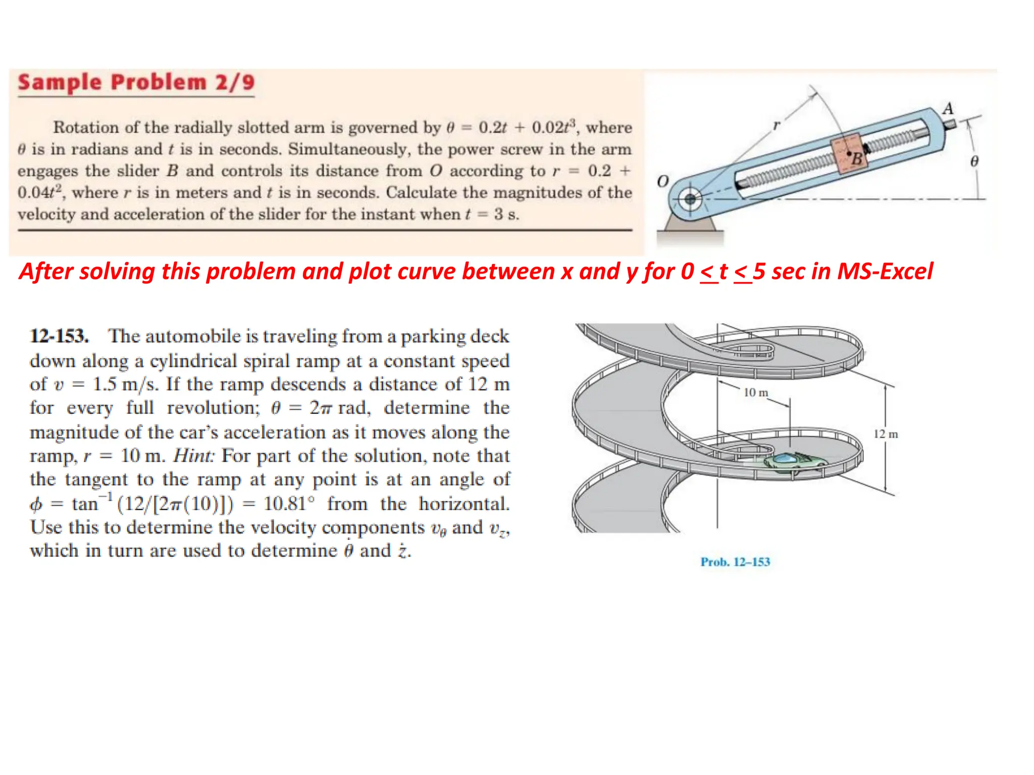 After solving this problem and plot curve between x and y for 0 < t < 5 sec in MS-Excel
 