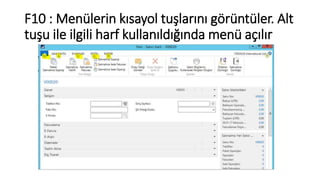 F10 : Menülerin kısayol tuşlarını görüntüler. Alt
tuşu ile ilgili harf kullanıldığında menü açılır
 