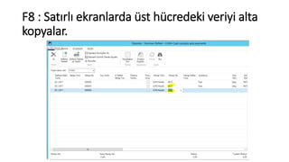 F8 : Satırlı ekranlarda üst hücredeki veriyi alta
kopyalar.
 