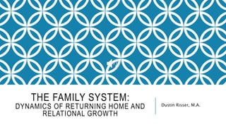 THE FAMILY SYSTEM:
DYNAMICS OF RETURNING HOME AND
RELATIONAL GROWTH
Dustin Risser, M.A.
 