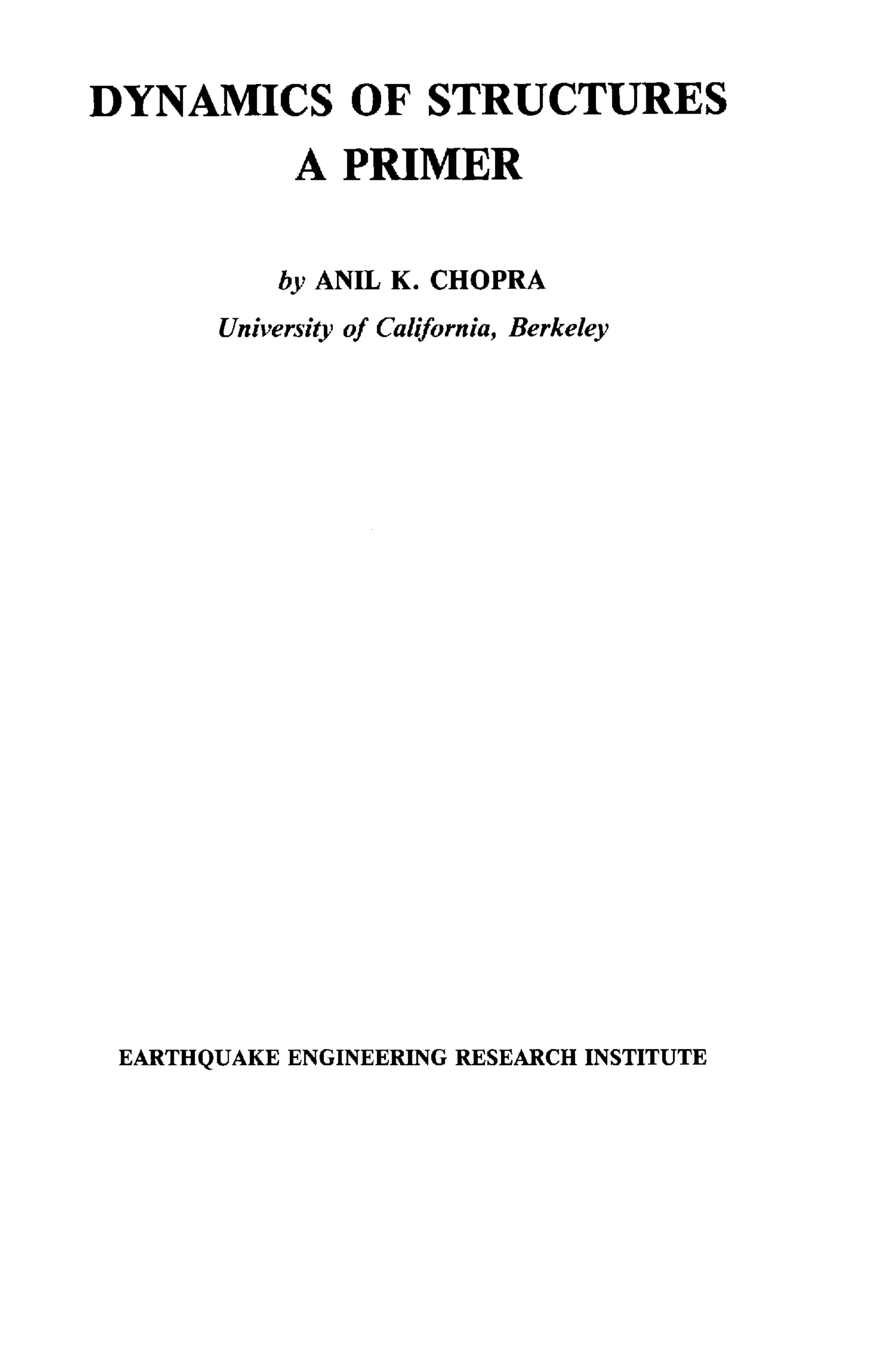 Dynamics of structures anil chopra | PDF