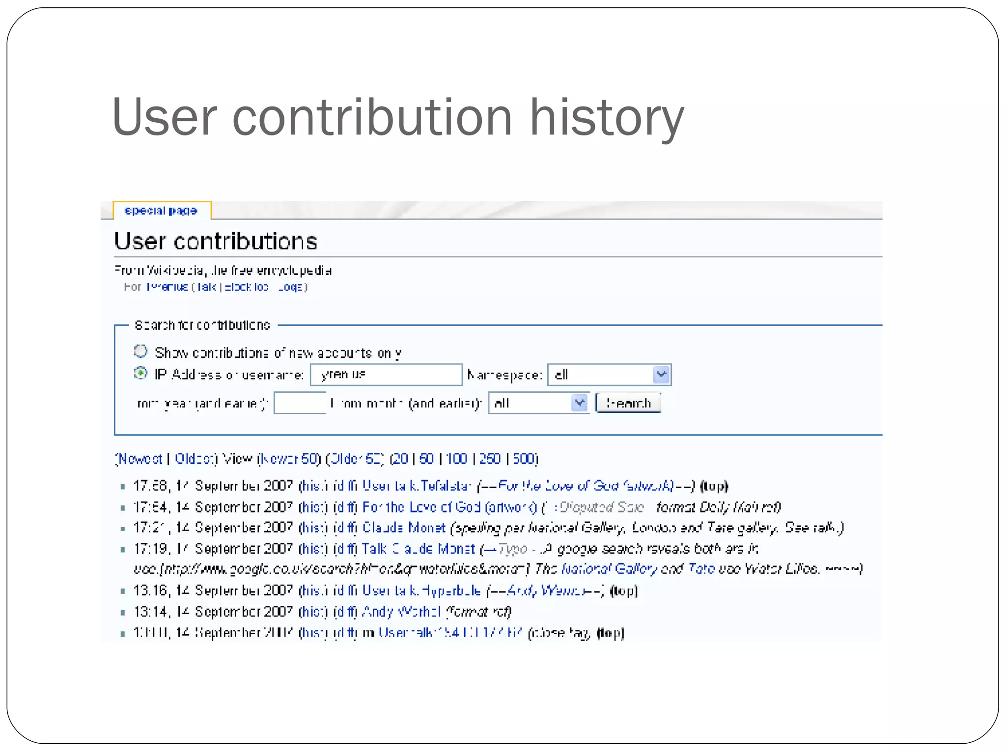 User contribution history 