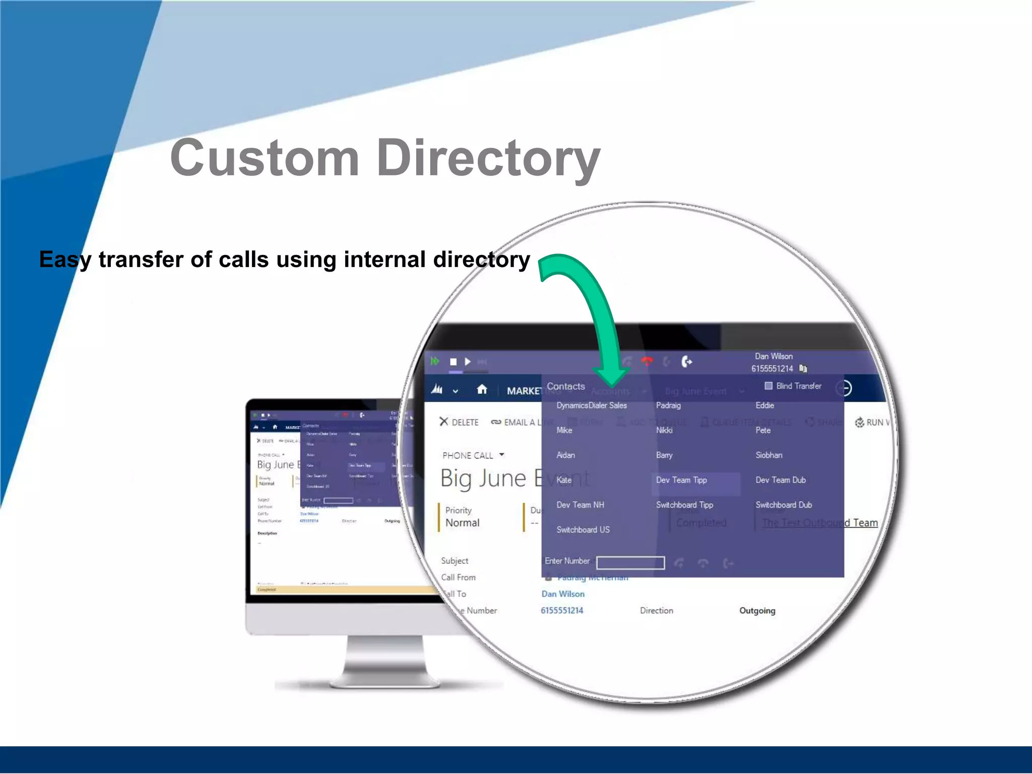 Custom Directory
Easy transfer of calls using internal directory