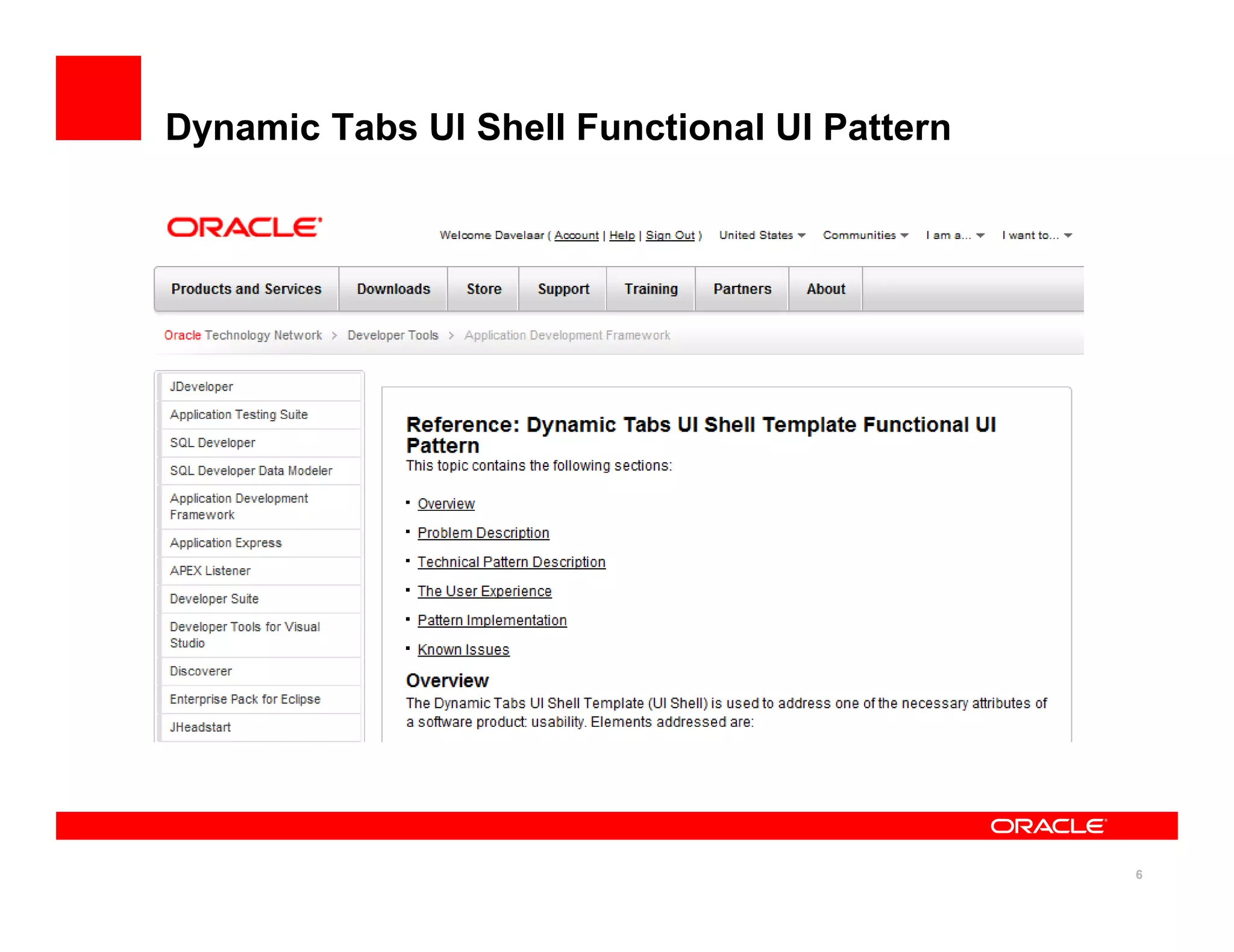 Dynamic Tabs UI Shell Functional UI Pattern




                                              6
 