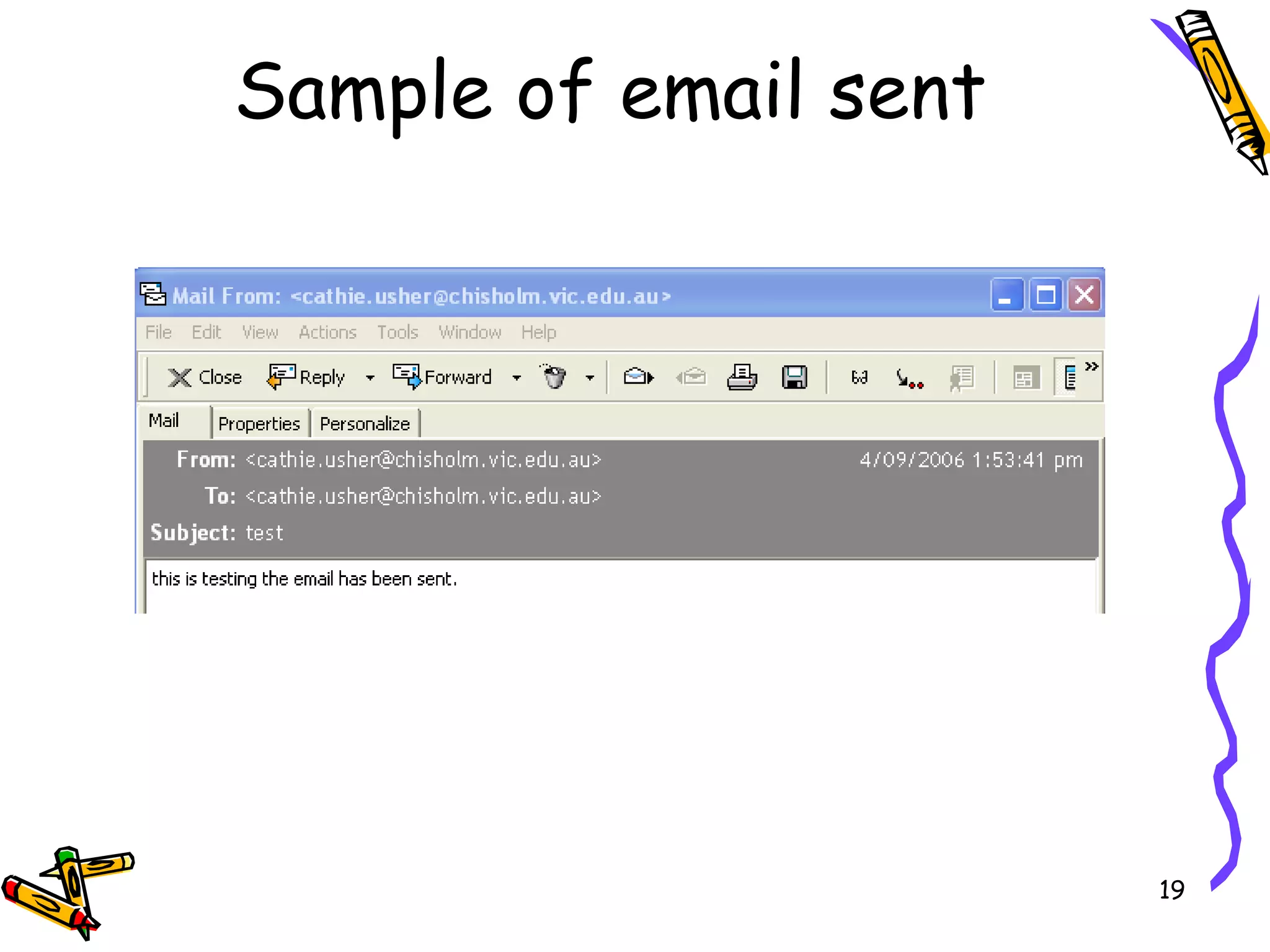 Sample of email sent 